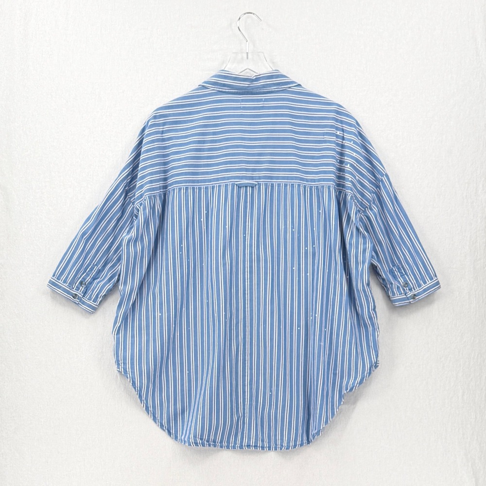 PILCRO The Bo Boyfriend Buttondown Women M L Blue Striped Paint Splatter Shirt - Picture 6 of 16